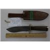 Image 1 : Damascus Bowie Knife with Walnut Handle, Brass Holster & Pommel