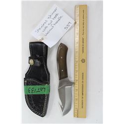 Stainless Skinner Knife with Gut Hook and Walnut Handle