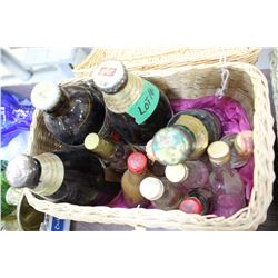 Basket with Collector Liquor Bottles