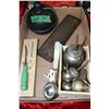 Image 1 : Flat with Oil Cans, Rug Hook, Ice Cream Scoop, Hone and Road Flare