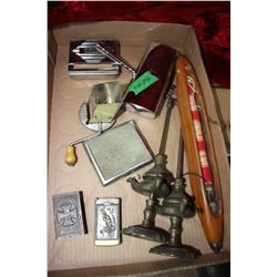 Flat of Misc. Items:  Table Sweep, Loom Tool, Cigarette Case, Cigarette Holder