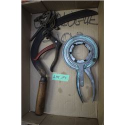Elastic Band Steer Castrating Tool; a Hand Scythe and Misc.