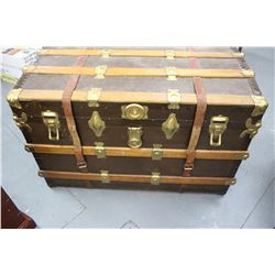 Vintage Trunk - Very Clean Inside.  Has Wooden Slats and Leather Straps