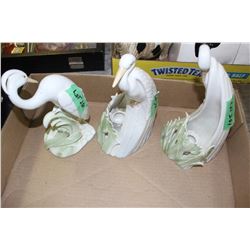 Three Egret Figurines (2 are Candle Holders)