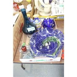 Bowl; Decanters and a Glass Lamp