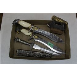 Flat with 3 Knives (Made in India) and an Alaska ULU Knife