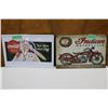 Image 1 : Indian Motorcycle Sign and a Coca Cola Sign (Reproductions) 8" x 12"