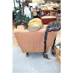 Man's Hat; Woman's Wig and a Head Band