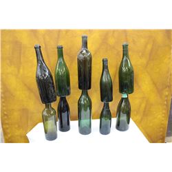 Box with 10 Vintage Stackable Wine Bottles