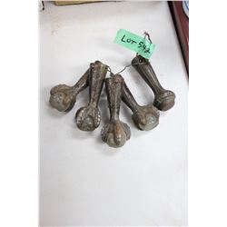 Five Antique Claw Foot Ends  - 4 with Glass Balls and 1 Without