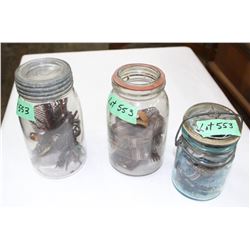 Three Jars of Suspenders and Hair Accessories