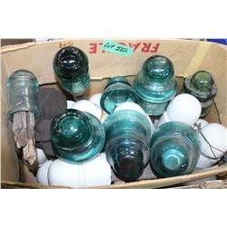 Box with White Porcelain Insulators and Green Glass