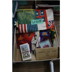 Box with Ogden's Cut Plug Tobacco, Fabric Squares & a Bundle of Imperial Tobacco Floral Picture Card