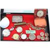 Image 1 : Showcase of Pocket Watches, a Snuff Spoon, Travel Clock, Watch Chains, String Cutter, Games, etc. (*