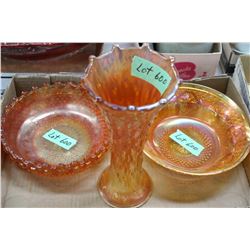 Carnival Glass (3 pcs) - 2 Bowls & 1 Vase