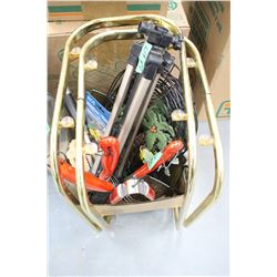 Two Glass Top Tables, Barbecue Tools, Fence, Tripod, etc.