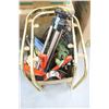 Image 1 : Two Glass Top Tables, Barbecue Tools, Fence, Tripod, etc.