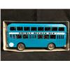 Image 2 : Double Decker Bus, MF 185 large Chinese tinplate friction toy in blue, (OCB). Length 27 cm