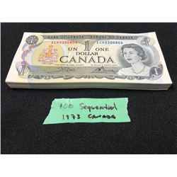 1973 $1 UNCIRCULATED SEQUENTIAL CANADIAN BANK NOTES (100 BILLS)