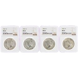 Lot of (4) 1923 $1 Peace Silver Dollar Coins NGC MS63