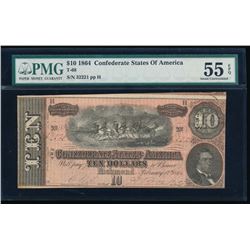 1864 $10 Confederate States of America Note PMG 55EPQ