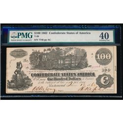 1862 $100 Confederate States of America Note PMG 40