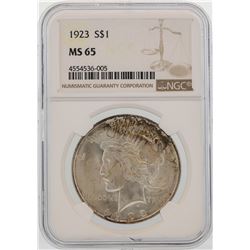 1923 $1 Peace Silver Dollar Coin NGC MS65