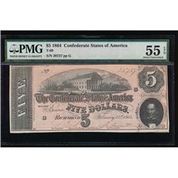 1864 $5 Confederate States of America Note PMG 55EPQ