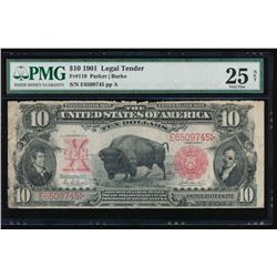 1901 $10 Bison Legal Tender Note PMG 25NET