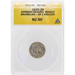 1625 Germany-Bava 2 Kreuzer Munich Maximilian I Silver Coin ANACS AU50