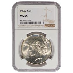 1926 $1 Peace Silver Dollar Coin NGC MS65