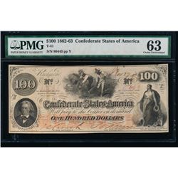 1862-63 $100 Confederate States of America Note PMG 63