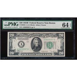 1934B $20 Boston Federal Reserve Note PMG 64EPQ