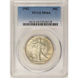 1942 Walking Liberty Half Dollar Coin PCGS MS64