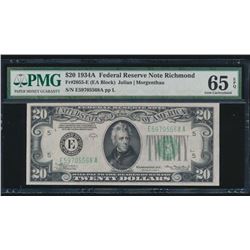 1934A $20 Richmond Federal Reserve Note PMG 65EPQ