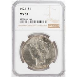 1925 $1 Peace Silver Dollar Coin NGC MS63