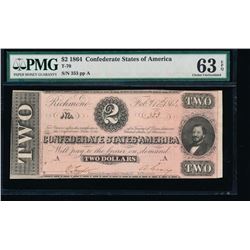 1864 $2 Confederate RADAR Note PMG 63EPQ