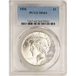 1926 $1 Peace Silver Dollar Coin PCGS MS64