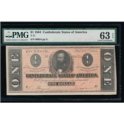 1864 $1 Confederate States of America Note PMG 63EPQ