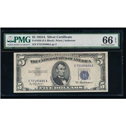 1953A $5 Silver Certificate PMG 66EPQ
