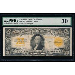 1922 $20 Gold Certificate PMG 30