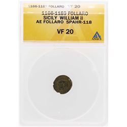 1166-1189 Sicily William II Ae Follaro Coin ANACS VF20