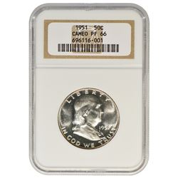 1951 Franklin Half Dollar Coin NGC PF66 Cameo