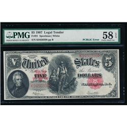 1907 $5 Legal Tender Note PMG 58EPQ