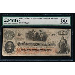 1862-63 $100 Confederate States of America Note PMG 55