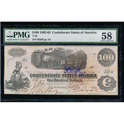 1862-63 $100 Confederate States of America Note PMG 58