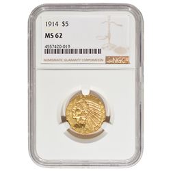 1914 $5 Indian Head Half Eagle Gold Coin NGC MS62
