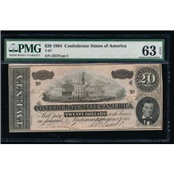 1864 $20 Confederate States of America Note PMG 63EPQ