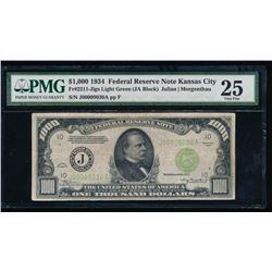 1934 $1000 Kansas City Federal Reserve Note PMG 25