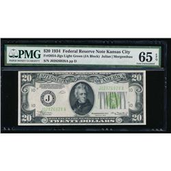 1934 $20 Kansas City Federal Reserve Note PMG 65EPQ